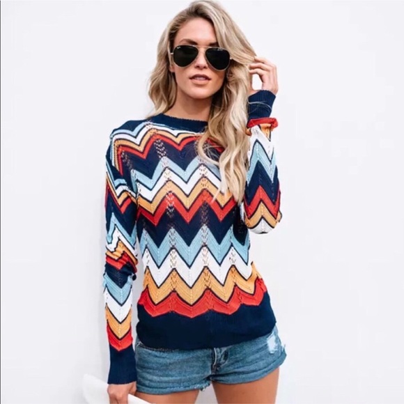 RESTOCKED✨HP!!✨ Multicolored Chevron Knit Sweater✨ - Picture 2 of 7